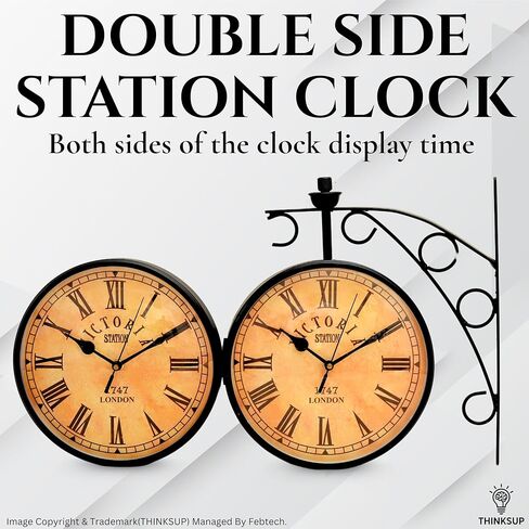 11-Inch Vintage Double-Sided Wall Clock – Classic Railway Station Style, 1747 London Roman Numeral Design, Retro Metal Frame for Indoor & Outdoor Home Décor in Saudi Arabia