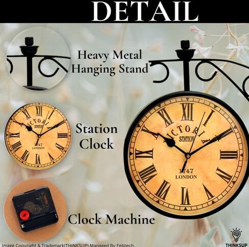 11-Inch Vintage Double-Sided Wall Clock – Classic Railway Station Style, 1747 London Roman Numeral Design, Retro Metal Frame for Indoor & Outdoor Home Décor in Saudi Arabia