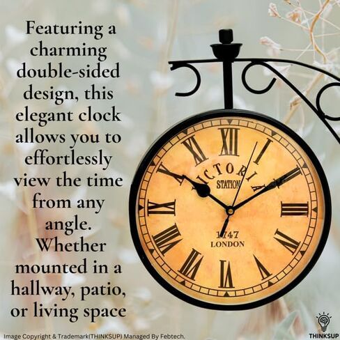 11-Inch Vintage Double-Sided Wall Clock – Classic Railway Station Style, 1747 London Roman Numeral Design, Retro Metal Frame for Indoor & Outdoor Home Décor in Saudi Arabia