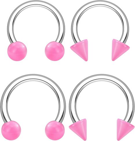 OUFER 16G Horseshoe Septum Rings-4PCS Titanium 8/10MM Pink Lip Rings, Internally Threaded Helix Earrings, Ball&Sharp Cone Cartilage Helix Conch Rook Tragus Piercing Jewelry in Saudi Arabia