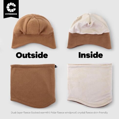 Winter Beanie Hat Scarf Set with Ear Flaps for Men Women Knit Fleece Lined Skull Cap Windproof Neck Warmer Gaiter Coffee in Saudi Arabia