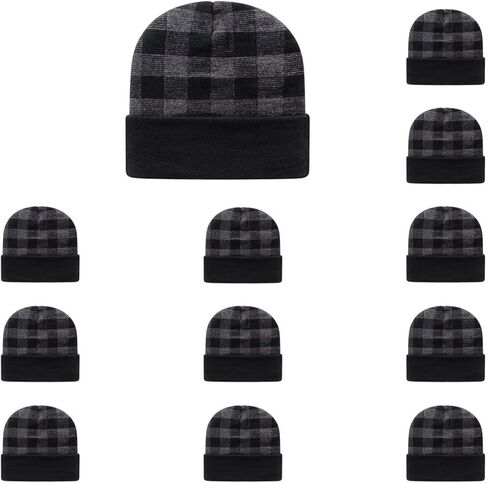 Cap America RKP12 Classic Plaid Pattern Acrylic Blend Made in USA Winter Knit Cap with Cuff | Bulkpack Available in Saudi Arabia