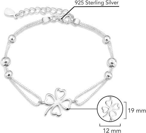 AeraVida Lucky Love Heart Clover Charm on .925 Sterling Silver Box Chain Bracelet | Silver Charm Bracelets for Women | Sterling Silver Four-Leaf Clovers Bracelet | Bracelet Jewelry Gifts in Saudi Arabia