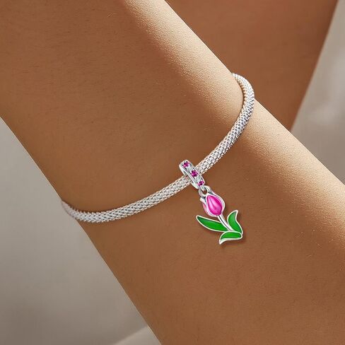 1Pc Silver Charm Fashionable Colourful Flowers Series for Women Bangles DIY And Daily Outfit Matching Jewelry Decoration For Women Gift For Mom in Saudi Arabia