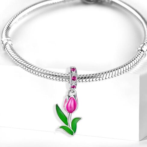 1Pc Silver Charm Fashionable Colourful Flowers Series for Women Bangles DIY And Daily Outfit Matching Jewelry Decoration For Women Gift For Mom in Saudi Arabia