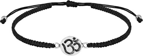 AeraVida Spiritual Mindfulness Charm Symbol .925 Sterling Silver Charm on Black Adjustable Bracelet | Peaceful mantra design Mindfulness Charm Bracelets Sterling Silver | Cotton Rope Strand Mindfulness Charm Bracelet in Saudi Arabia