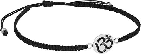 AeraVida Spiritual Mindfulness Charm Symbol .925 Sterling Silver Charm on Black Adjustable Bracelet | Peaceful mantra design Mindfulness Charm Bracelets Sterling Silver | Cotton Rope Strand Mindfulness Charm Bracelet in Saudi Arabia