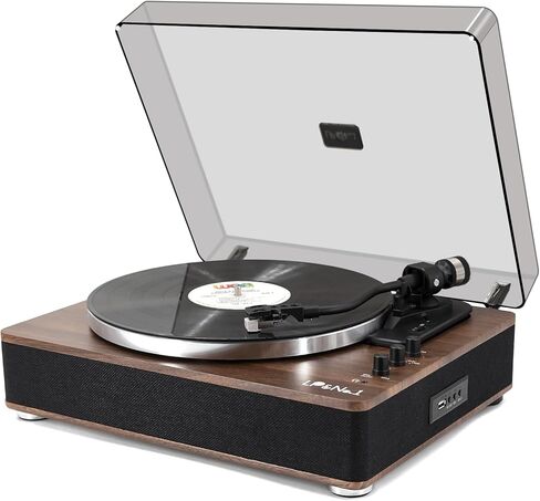 Vinyl Record Player with Stereo Speakers, 3-Speed Belt-Drive Turntable with Wireless Music Playback | Black Marble in Saudi Arabia