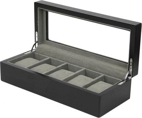 Tech Swiss 5 Watch Box Black Wood Grain XL Large Compartments High Glass Window in Kuwait