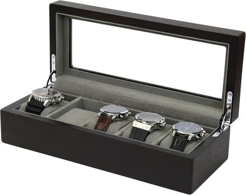 Tech Swiss 5 Watch Box Black Wood Grain XL Large Compartments High Glass Window in Kuwait