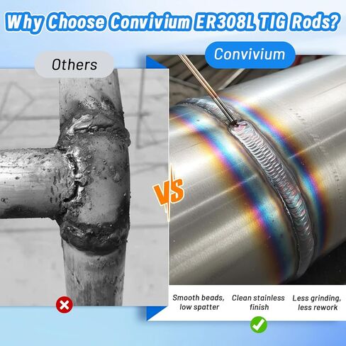 Convivium ER308L Stainless Steel TIG Welding Rods 1/16" x 16", 20pcs Low Carbon TIG Filler Rod Set for 304 Stainless Steel, High Strength Corrosion Resistant Welding Wire in Kuwait