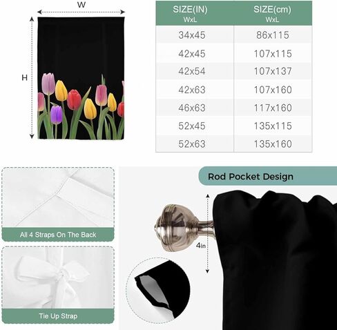 Easter Tulip Tie Up Curtains for Window, Spring Watercolor Country Flower Plant Thermal Insulated Balloon Shade Adjustable Rod Pocket Curtains Valance Panels for Kitchen Bathroom Café 42'' x 45'' in Saudi Arabia