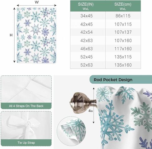 Christmas Tie Up Curtains for Window, Winter Xmas Blue Turquoise Snowflakes Pattern Thermal Insulated Balloon Shade Adjustable Rod Pocket Curtains Valance Panels for Kitchen Bathroom Café 52'' x 45'' in Saudi Arabia