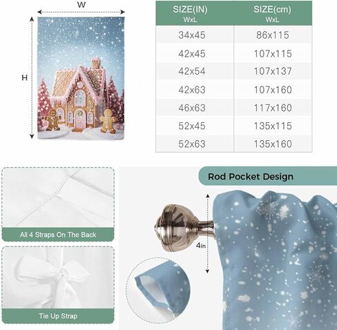 Pink Blue Christmas Tie Up Curtains for Window, Xmas Farmhouse Snowflake Tree Cute Thermal Insulated Balloon Shade Adjustable Rod Pocket Curtains Valance Panels for Kitchen Bathroom Café 42'' x 63'' in Saudi Arabia