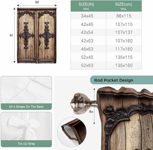 Vintage Doors Tie Up Curtains for Window, Classic Farmhouse Retro Wooden Grain Thermal Insulated Balloon Shade Adjustable Rod Pocket Curtains Valance Panels for Kitchen Bathroom Café 42'' x 63'' in Saudi Arabia