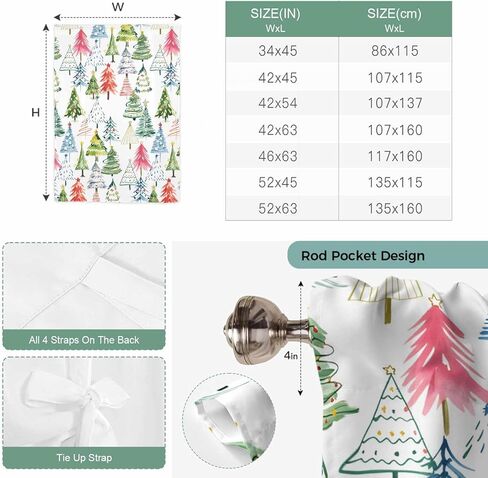 Christmas Tie Up Curtains for Window, Cartoon Xmas Tree Winter Abstract Thermal Insulated Balloon Shade Adjustable Rod Pocket Curtains Valance Panels for Kitchen Bathroom Café 42'' x 54'' in Saudi Arabia