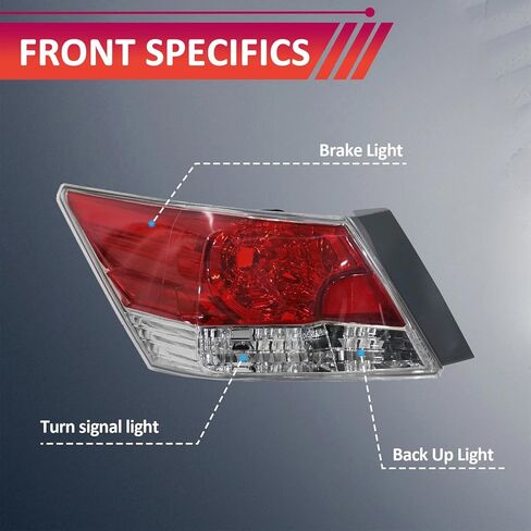 مجموعة ضوء الذيل مناسبة لـ 2008-2012 Honda Accord، مصباح الفرامل الخلفي للضوء لـ 2008 2009 2010 2011 2012 Accord 4 أبواب سيدان استبدال الجانب الأيسر للسائق HO2800172 33550TA0A01 in Kuwait