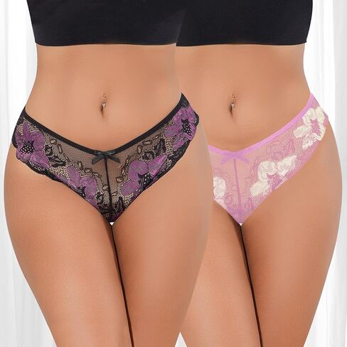Women Sexy Lace Thongs Multiple Pack Underwear Floral Sheer Panties for Women No Show Low Rise Bow Naughty Thongs Underwear in Saudi Arabia