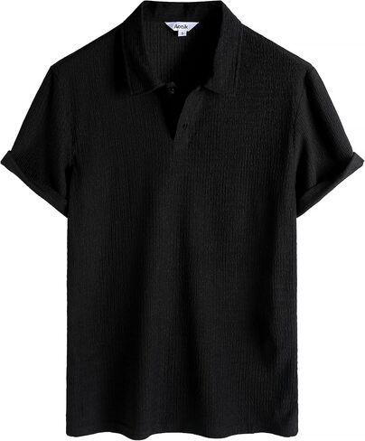 Mens Lightweight Casual Polo Shirts Short Sleeve Stretchy Summer Vacation Beach Shirt Textured Striped Golf Shirts in Saudi Arabia
