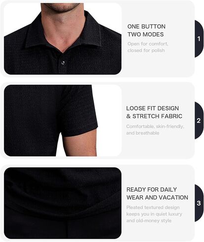 Mens Lightweight Casual Polo Shirts Short Sleeve Stretchy Summer Vacation Beach Shirt Textured Striped Golf Shirts in Saudi Arabia