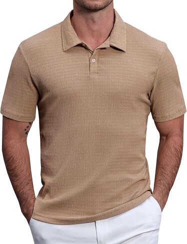 Mens Lightweight Casual Polo Shirts Short Sleeve Stretchy Summer Vacation Beach Shirt Textured Striped Golf Shirts in Saudi Arabia
