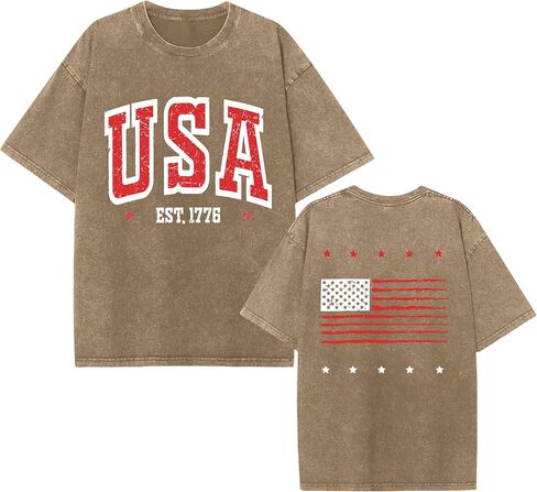 1776 American Flag Acid Washed T-Shirt Unisex Oversize Patriotic USA Tee for 4th of July 250th Anniversary in Kuwait