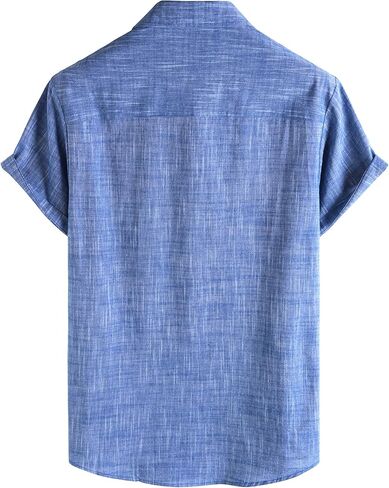 Mens Chambray Shirts Casual Button Down Shirt Short Sleeve Beach Summer Wedding Shirt in Saudi Arabia