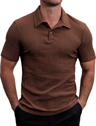 Mens Lightweight Casual Polo Shirts Short Sleeve Stretchy Summer Vacation Beach Shirt Textured Striped Golf Shirts in Saudi Arabia