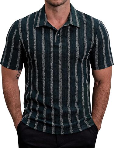 Mens Lightweight Casual Polo Shirts Short Sleeve Stretchy Summer Vacation Beach Shirt Textured Striped Golf Shirts in Saudi Arabia