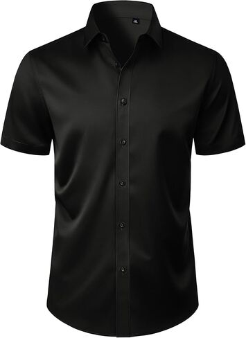 Men's Short Sleeve Dress Shirts Stain Shield Stretch Button Down Shirt Business Casual Formal Wedding Office Tops in Saudi Arabia