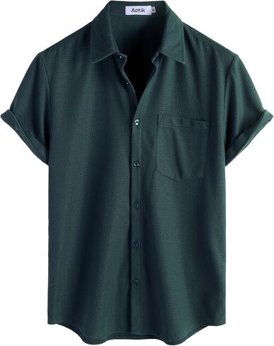 Mens Button Down Short Sleeve Shirts Casual Waffle Summer Shirts Beach Vacation Shirt in Saudi Arabia
