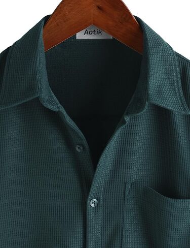 Mens Button Down Short Sleeve Shirts Casual Waffle Summer Shirts Beach Vacation Shirt in Saudi Arabia