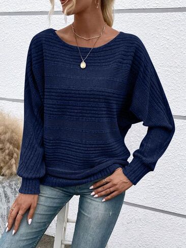 Women's Soft Ribbed Knit Sweater, Loose Fit Round Neck Pullover Sweaters, Dressy Casual Long Sleeve Tops in Saudi Arabia