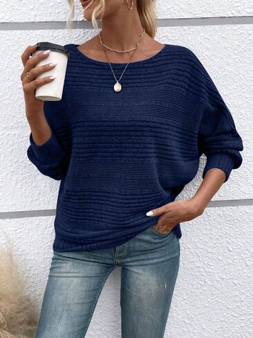 Women's Soft Ribbed Knit Sweater, Loose Fit Round Neck Pullover Sweaters, Dressy Casual Long Sleeve Tops in Saudi Arabia
