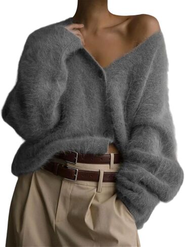 سترة صوفية صوفية غامضة للنساء بأكمام طويلة ورقبة على شكل حرف V in Kuwait