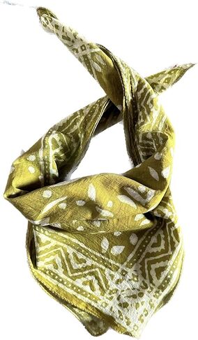 وشاح قطني عصري مصنوع يدويًا - باندانا فريدة من نوعها بتصميم طباعة كتلة 100% قطن طباعة كتلة يدوية وشاح باندانا عصابة رأس عصابة رأس مصنوعة يدويًا، ألوان طبيعية، لون عضوي in Kuwait