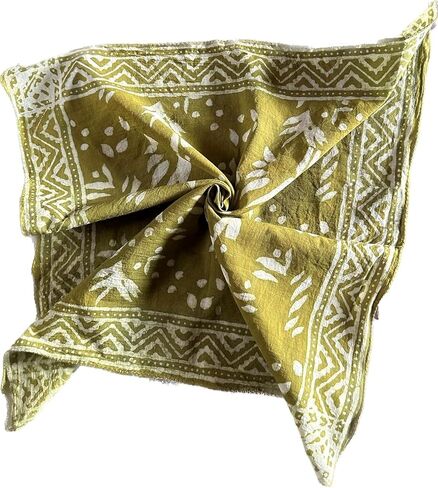 وشاح قطني عصري مصنوع يدويًا - باندانا فريدة من نوعها بتصميم طباعة كتلة 100% قطن طباعة كتلة يدوية وشاح باندانا عصابة رأس عصابة رأس مصنوعة يدويًا، ألوان طبيعية، لون عضوي in Kuwait