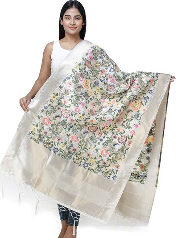 Exotic India Brocade Dupatta from Gujarat with Woven Floral Motifs All-Over in Kuwait