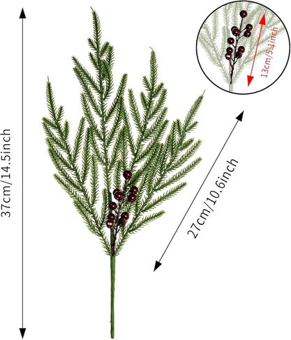 فروع الصنوبر نورفولك التوت الأحمر ينبع 17 "الخضرة الاصطناعية عيد الميلاد يختار إبر الصنوبر وهمية مع التوت هولي لشجرة عيد الميلاد حشو زينة مهرجان عطلة زهرية DIY جارلاند الحرفية (8، الثلج) in Kuwait