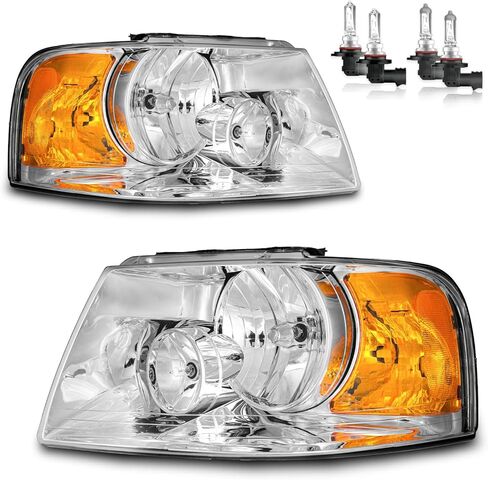 Headlights Assembly for 2003-2006 Ford Expedition Halogen Headlamp Replacement, High/Low Beam W/Bulbs, Driver&Passenger Side in Kuwait