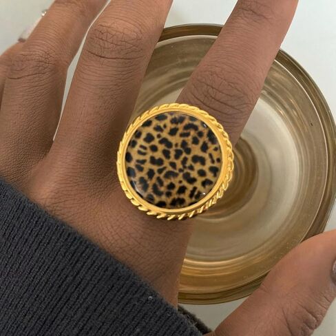 Vintage Round Coin Disic Leopard Print Ring for Women Trendy Geometry Adjustable Ring Unique Open Band Stainless Steel Gold-Tone Plated Comfort Fit Costume Jewelry Cocktail Party Prom Accessories in Saudi Arabia