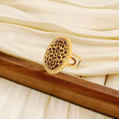 Vintage Round Coin Disic Leopard Print Ring for Women Trendy Geometry Adjustable Ring Unique Open Band Stainless Steel Gold-Tone Plated Comfort Fit Costume Jewelry Cocktail Party Prom Accessories in Saudi Arabia