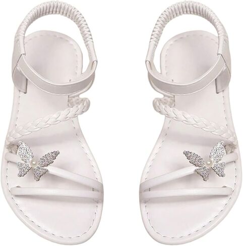 صندل Gorglitter Girl's Leather Leather Butterfly Rhinestone Glitter Glitter Summer Beach Strap Sandals Flat in Kuwait