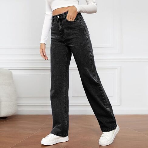 Women's Straight Leg Jeans High Waisted Wide Leg Loose Stretchy Denim Pants Baggy Jeans for Women in Saudi Arabia