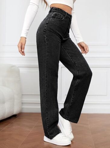 Women's Straight Leg Jeans High Waisted Wide Leg Loose Stretchy Denim Pants Baggy Jeans for Women in Saudi Arabia