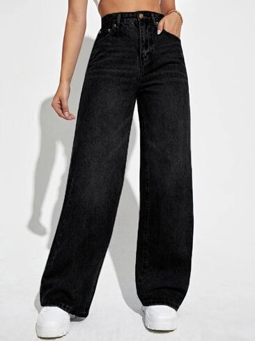 Women's Straight Leg Jeans High Waisted Wide Leg Loose Stretchy Denim Pants Baggy Jeans for Women in Saudi Arabia