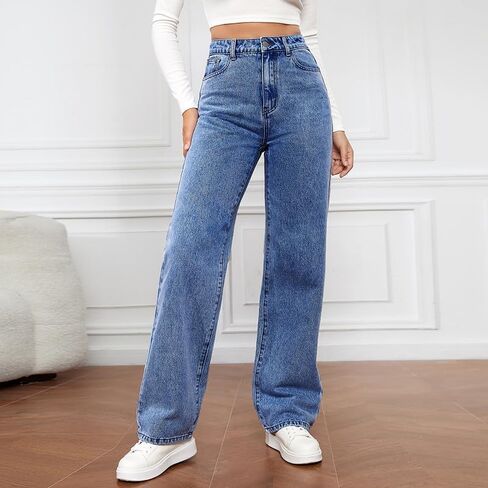 Women's Straight Leg Jeans High Waisted Wide Leg Loose Stretchy Denim Pants Baggy Jeans for Women in Saudi Arabia
