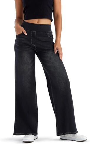 Stretchy Jeans for Women High Rise Wide Leg Jeggings Elastic Waist Jeans with Pockets Suitable for Daily Wear in Saudi Arabia