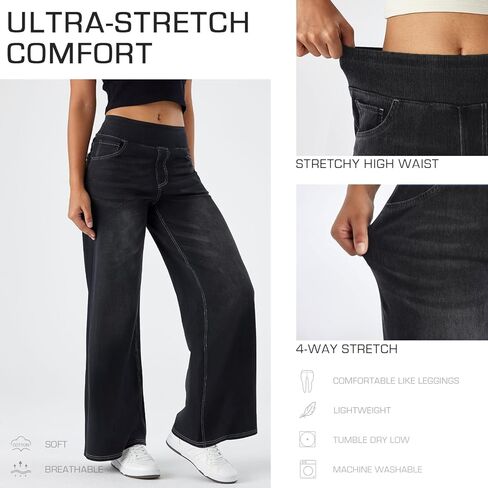 Stretchy Jeans for Women High Rise Wide Leg Jeggings Elastic Waist Jeans with Pockets Suitable for Daily Wear in Saudi Arabia