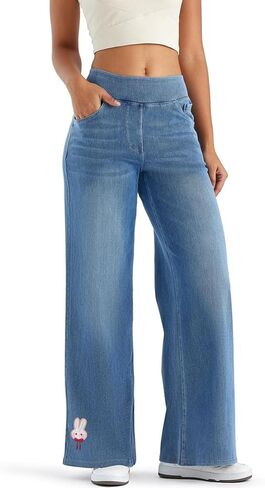 Stretchy Jeans for Women High Rise Wide Leg Jeggings Elastic Waist Jeans with Pockets Suitable for Daily Wear in Saudi Arabia